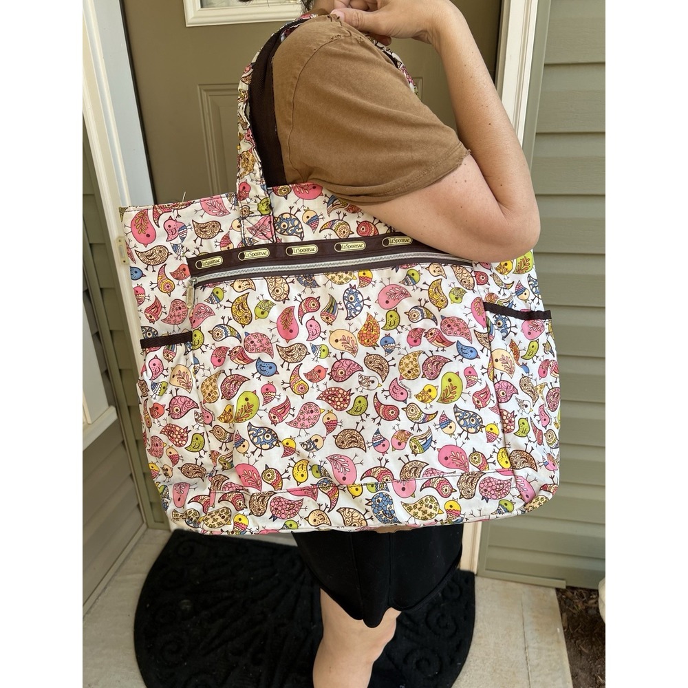 Lesportsac Multi Colored Flower Spring Birds Print Shoulder Tote Bag